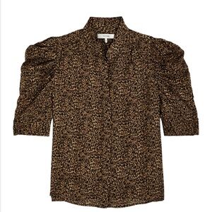 Frame Animal Print Puff Silk Sleeve Top-XL